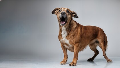 Surprised Dog in Upright Position, Expressing Astonishment with Paws on Cheeks under Gigapixel Clarity A Captivating Moment of Canine Curiosity and HighDefinition Perfection