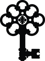 Obraz premium Ornate Black Key with Clover Design on the Head, Isolated on White