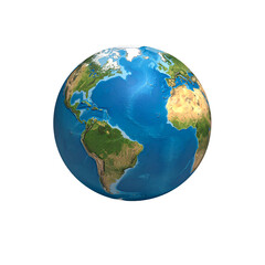 Detailed earth globe 3d model showing continents on transparent background map