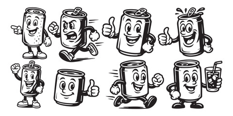 soda can set funny cartoon character vector illustration