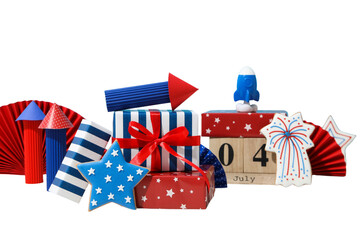 4 July holiday attributes, isolated on white background