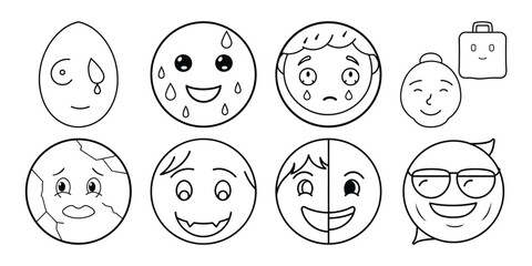 Cute Child Emoji Reaction Icons – Vector Silhouette Set
