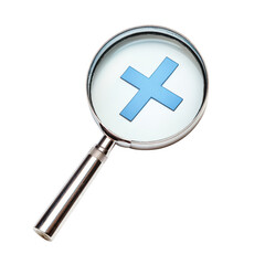 Fototapeta premium Magnifying glass with blue cross isolated on transparent background