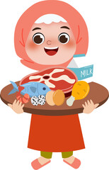 Kids with healthy food