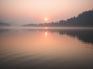 Fototapeta premium Calm Lake Sunset - Soft Hues for Relaxing Designs
