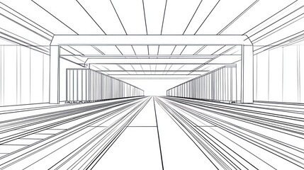 Obraz premium Architectural blueprint of a train depot