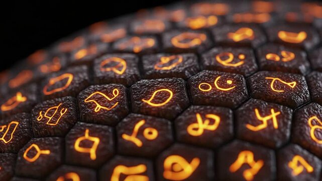 Close-up glowing alien rune texture