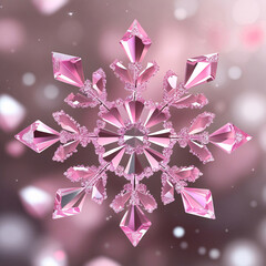 Pink Crystal Snowflake on a Soft Pink Bokeh Background