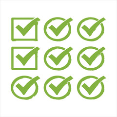 Green check mark icon button signifies a correct choice and approved success sketch freehand outline hand drawn picture sketchy line art sign