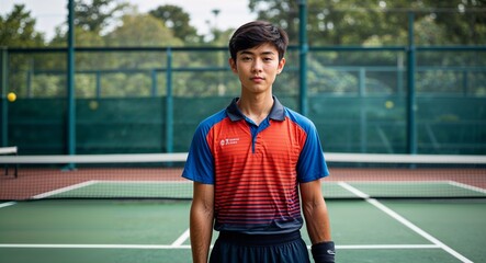 teen Asian guy in pickleball court background sports concept uniform portrait model photoshoot