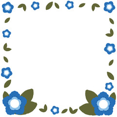 Floral Frame with Blue Flowers and Leaves