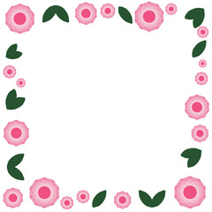 Geometric Floral Frame with Pink Flowers and Leaves