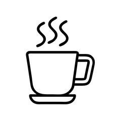 Hot Coffee Cup Icon – Line Art Vector of Steaming Mug