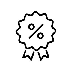 Discount Badge Icon – Outline Vector of Percentage Label with Ribbon