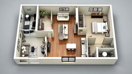 small urban residence in modern style with clear 3D floor plan