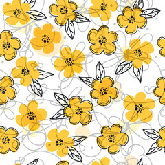 Floral graphic scribble design. Seamless pattern. Set. Abstract minimal flower. Beautiful floral background. Vector art illustration for textile,