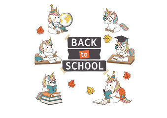 Fototapeta premium Adorable Unicorns Celebrating Back to School Cute Illustrations for Kids