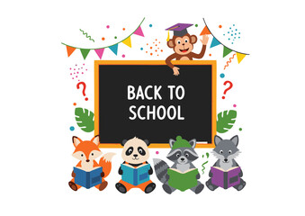 Adorable Animals Celebrating Back to School Fun Illustration for Kids
