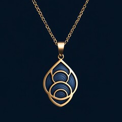 Gold pendant with a dark blue patterned design.