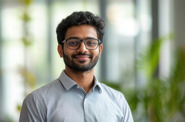 Realistic studio-style portrait of an Indian customer service executive