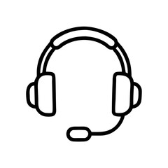 Line Art Headset Icon with Microphone for Call Center or Gaming Use
