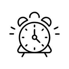 Alarm Clock Icon in Simple Line Style Isolated on White Background
