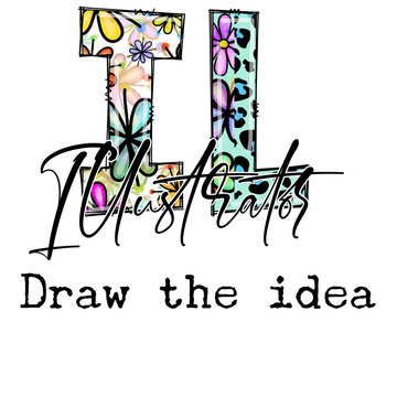 Naklejki Floral Letter "L" Design with "Draw the Idea" Text - Artistic Illustration