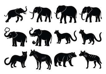 Wild Animal and Elephant Silhouettes – Vector Illustration Set on white background