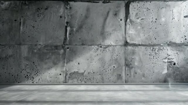 Concrete block wall with a rough texture and a bright light shining across the surface.