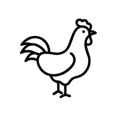 Black and White Line Icon of Rooster or Chicken Farm Animal
