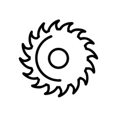 Black and White Line Icon of Circular Saw Blade for Woodworking
