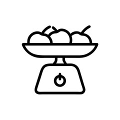 Kitchen Scale Outline Icon with Fruits in Line Style