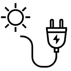 Electric plug with solar panel icon for renewable energy websites, sustainable power blogs, green electricity presentations, solar technology materials and eco-friendly home guides