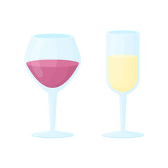 A glass of champagne and a glass of wine. Alcohol in glasses