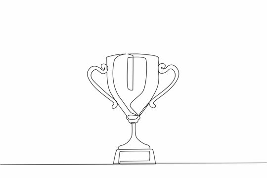 Single continuous line drawing trophy cup. Champion trophy, sketch cup, sport award. Winner prize, champions celebration winning concept. Dynamic one line draw graphic design vector illustration