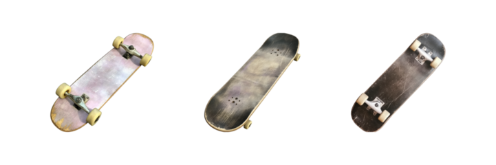 Vintage Skateboard Cut-Out Set. Retro Sports Equipment Collection Isolated On Transparent Background