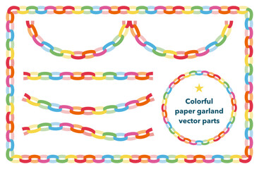 Colorful paper chain garland vector set for party and event decorations｜garland, paper, chain, vector, decoration