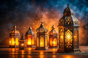 Obraz premium Ornate ramadan lanterns glow warmly creating a festive and traditional islamic atmosphere