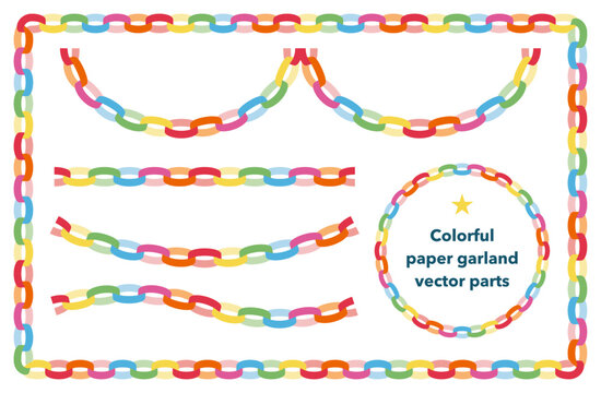 Colorful paper chain garland vector set for party and event decorations｜garland, paper, chain, vector, decoration