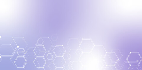 Hexagonal Molecular structure abstract tech network pattern. Medical design. geometric hexagonal honeycomb shape texture background 3d copy space. Science template, wallpaper or banner. Vector.	
