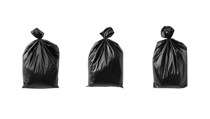 Three black trash bags on black background