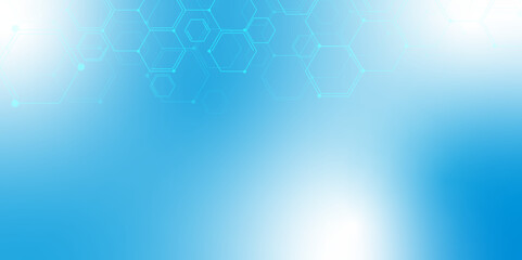 Hexagonal Molecular structure abstract tech network pattern. Medical design. geometric hexagonal honeycomb shape texture background 3d copy space. Science template, wallpaper or banner. Vector.	
