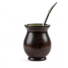 A mate cup with a bombilla, isolated on a white