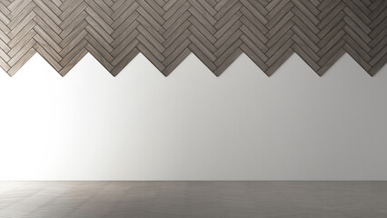 Home and living room with zigzag wooden pattern wall background interior design. 3d rendeing 