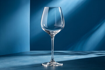 One empty wine glass isolated. Transparent JPG image with blue background	