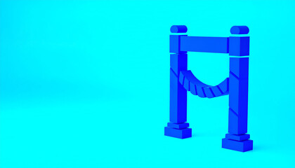 a blue 3d printed model of a bridge arch with pillars standing against a simple gray background. there is a watermark text overlaying the lower part of the image which reads "image by unknown
