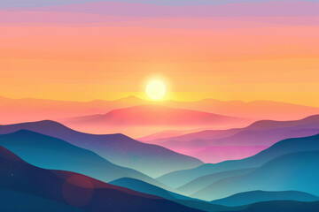 Obraz premium stunning digital artwork of a sunset landscape that blends vibrant colors and soft gradients to create a serene and dreamy atmosphere.