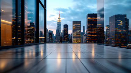 Obraz premium Stunning city skyline view from modern high rise building, showcasing Empire State Building