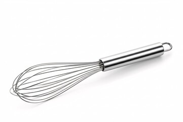 A silver metal whisk for whipping,