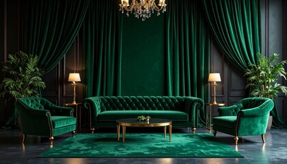 green sofa in a living room